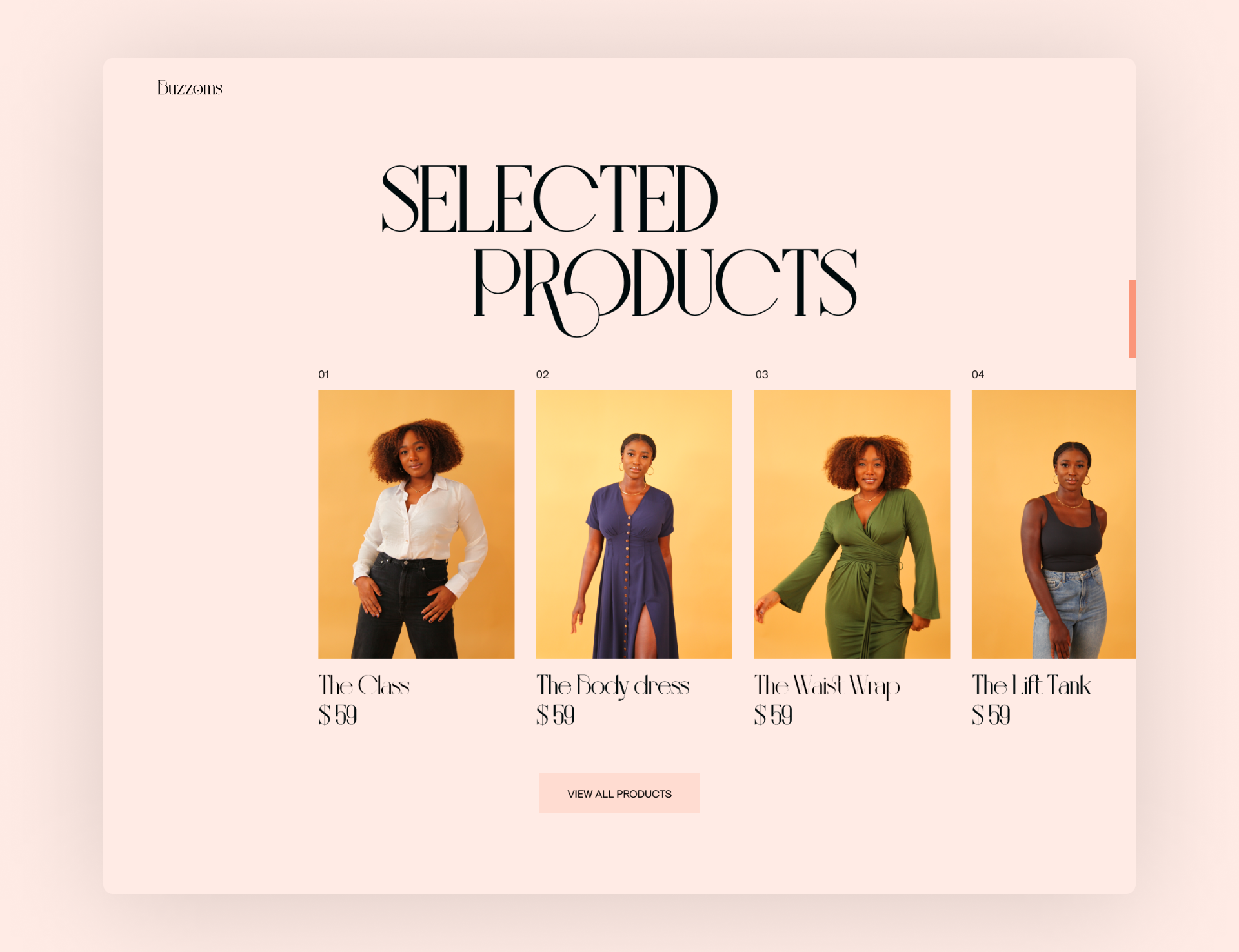 Final UI Design of the Product showcase section