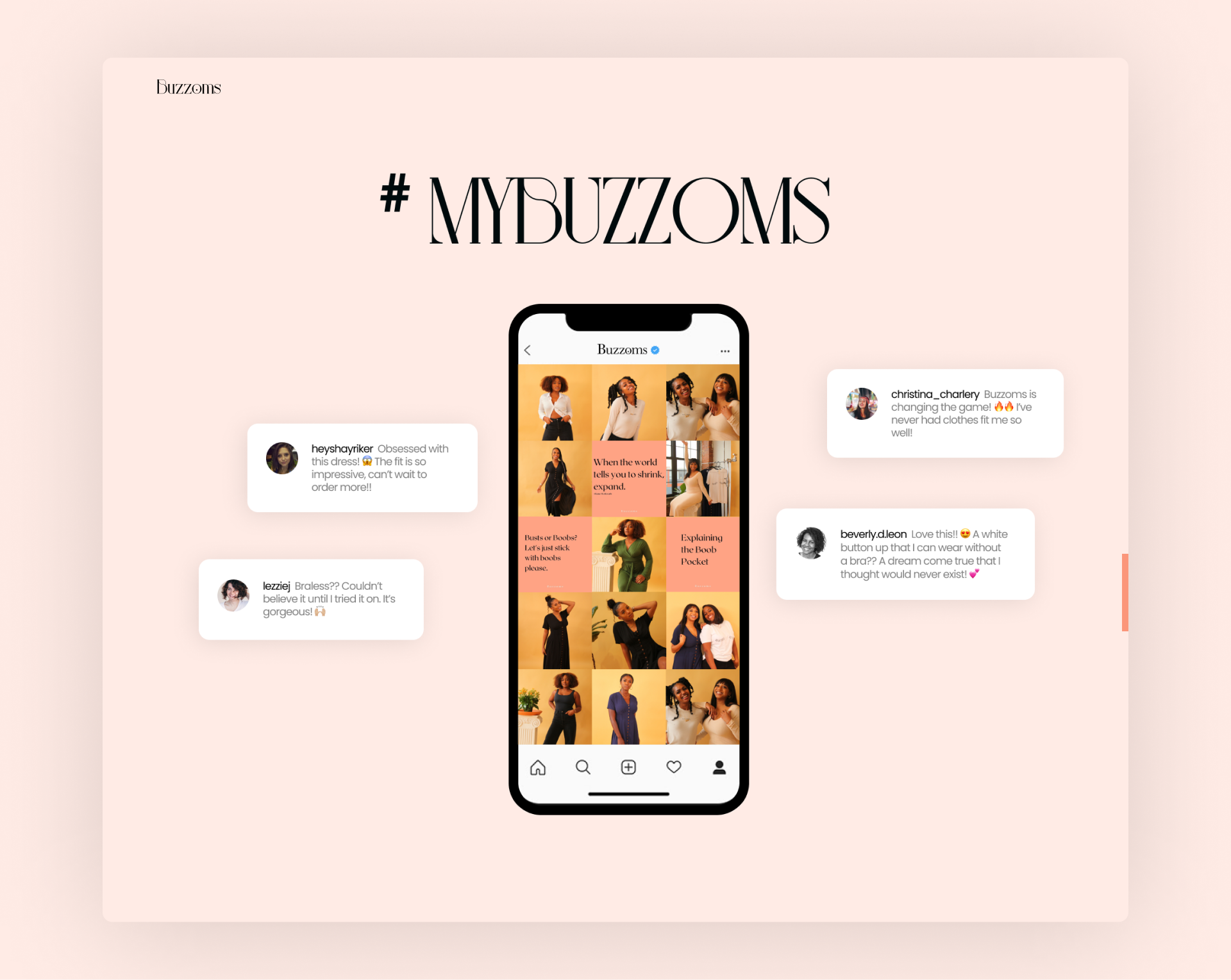 Final UI Design of the Social proof section for Buzzoms' Landing page